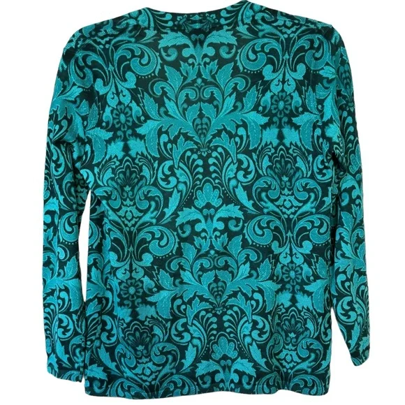 Talbots 100% merino wool green knit open cardigan medium petite - Picture 3 of 6